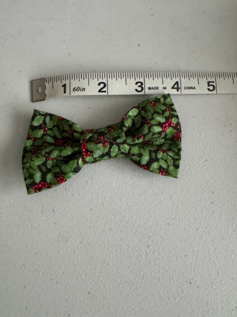 Medium Green Holly Christmas Dog Bowtie - HANDMADE